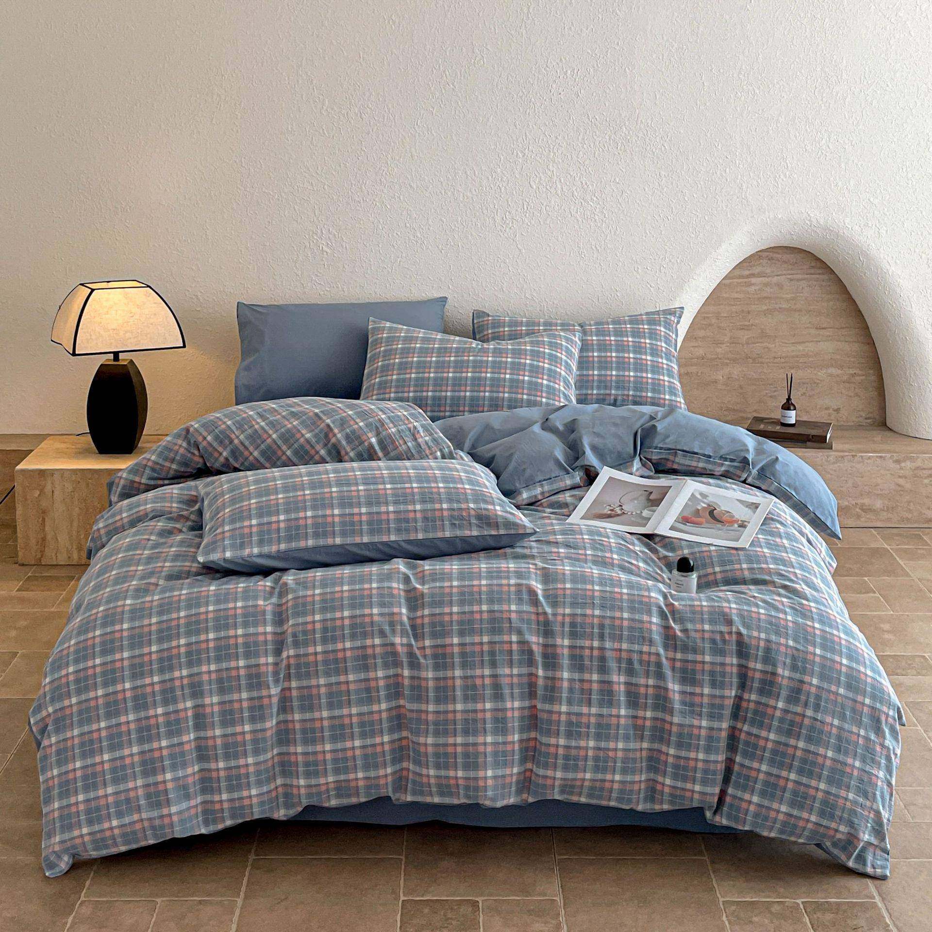 全棉水洗棉被套床上用品四件套新款四季通用学生宿舍单人三件套