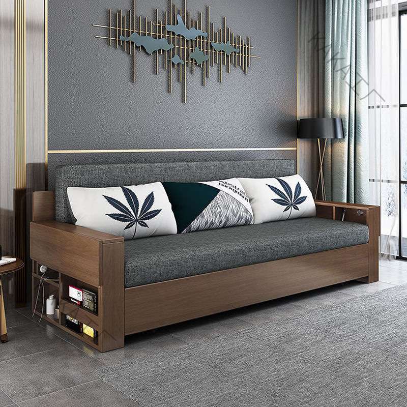 LCP1实木沙发床两用多功能客书房小户型双人坐卧可折叠新中式