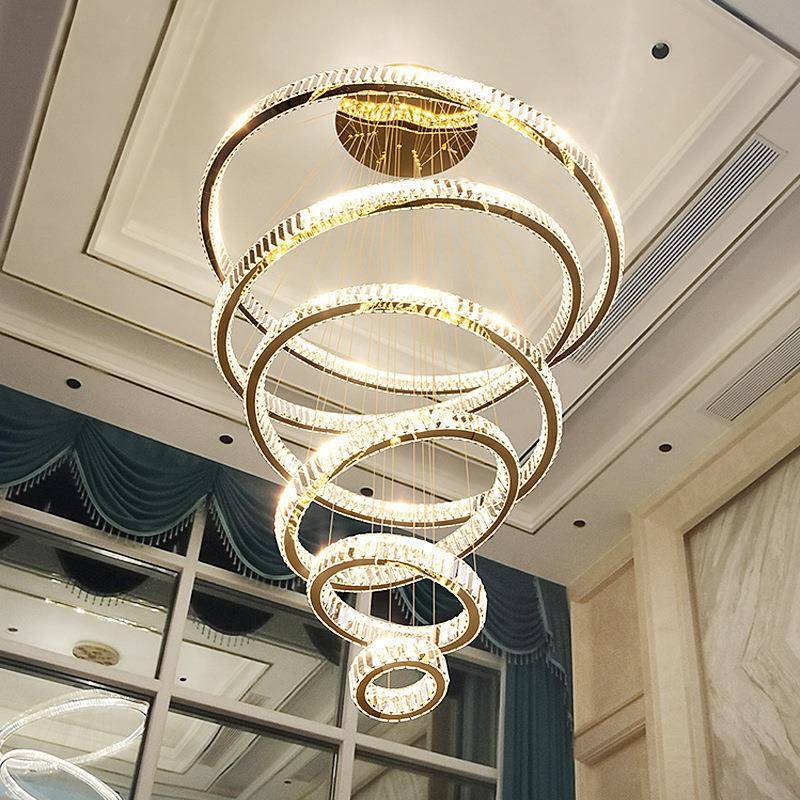 轻奢复式楼水晶大吊灯客厅灯现代简约大气别墅中空大厅楼梯间灯具