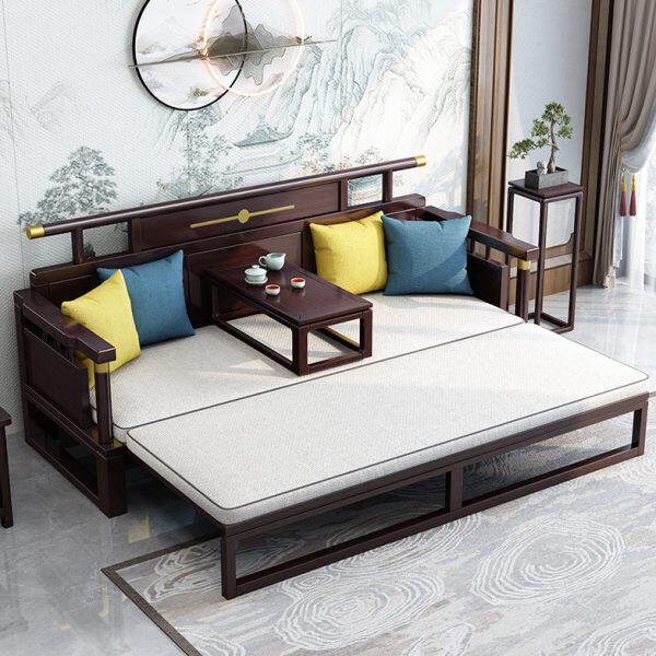 新中式实木罗汉床沙发客厅禅意贵妃躺椅小户型推拉伸缩两用罗汉榻