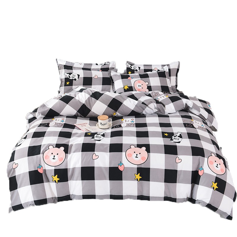 清新格子网红床上用品四件套学生宿舍G男女简约床单被套双人水洗