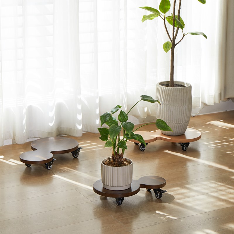 实木花盆托盘家用客厅花架带轮移动加厚底座万向S轮带刹车静音滚