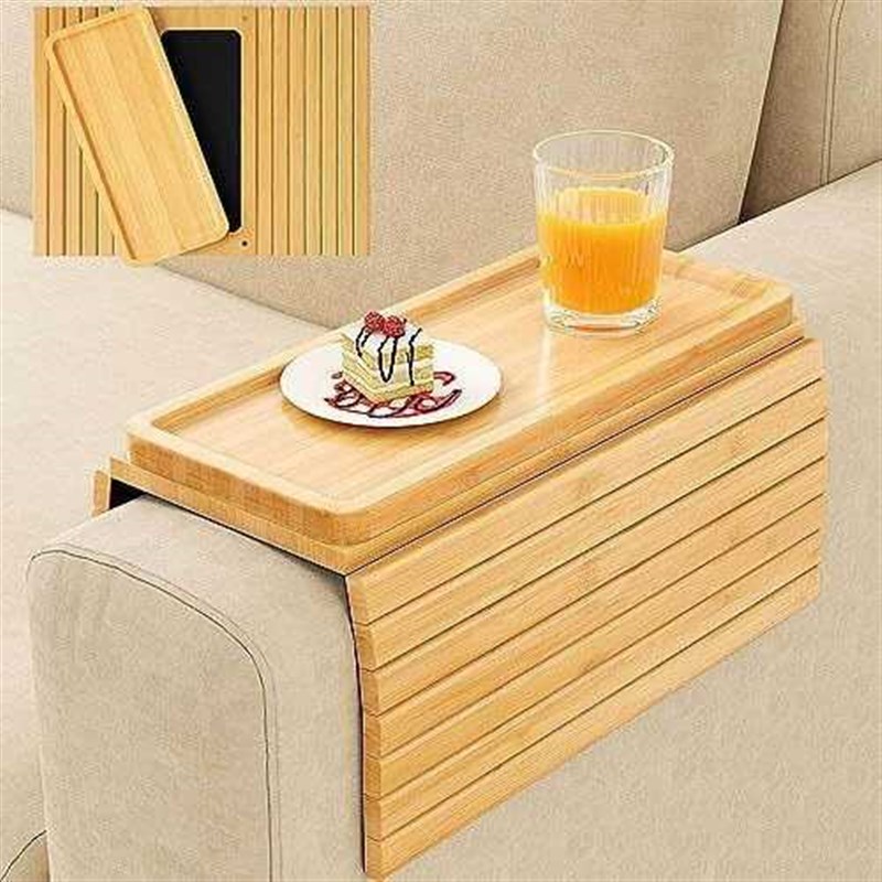 楠竹家用沙发扶手m托盘置物架可拆卸沙发侧边托盘可折叠收纳木盘