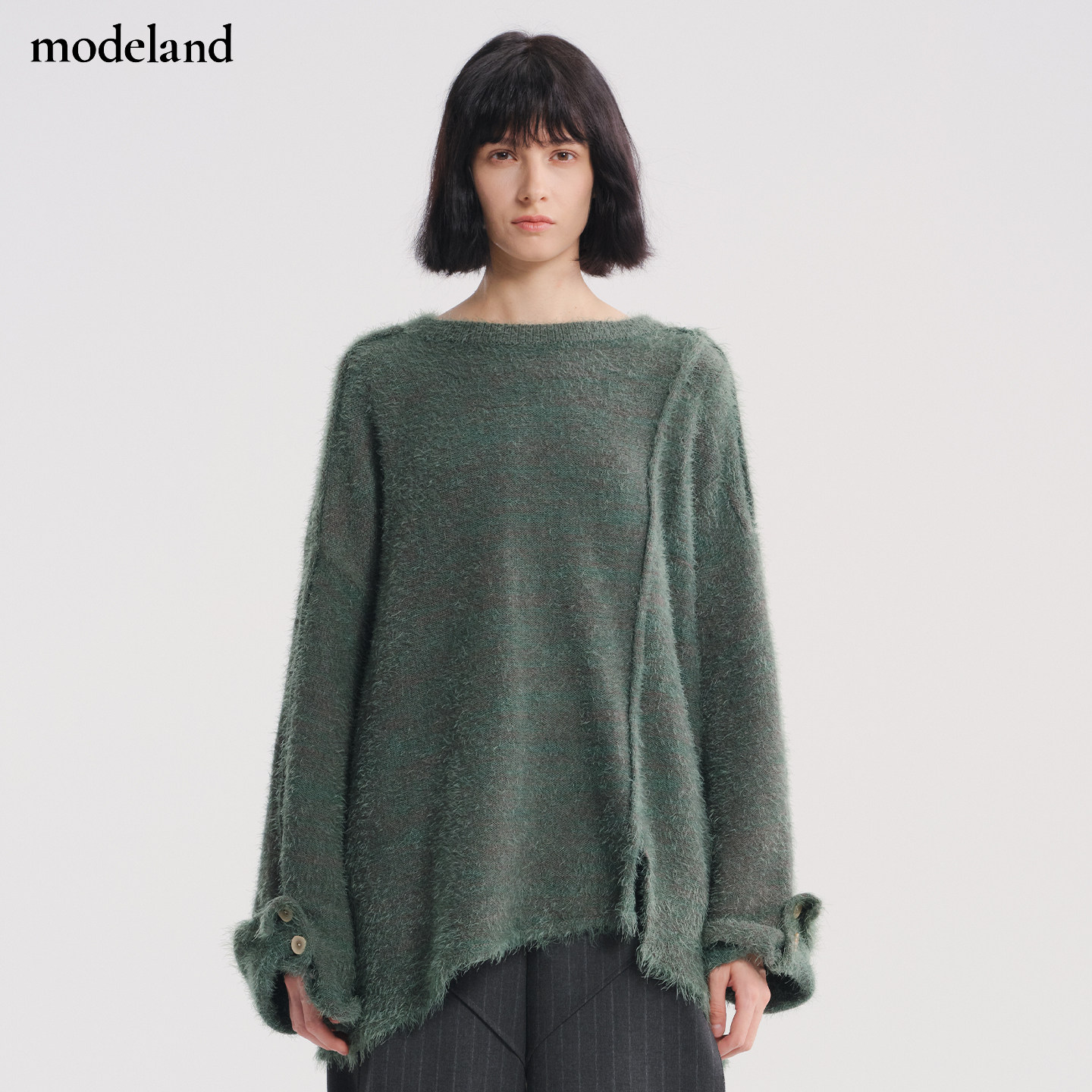 【设计师款】MONO FLAT复古丝绒拼接慵懒宽松毛衣modeland买手店