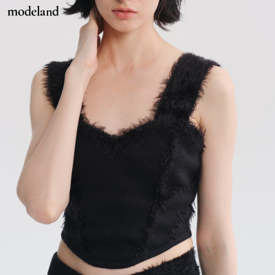 【设计师款】NOPHORA羽毛纱针织辣妹黑色吊带背心modeland买手店