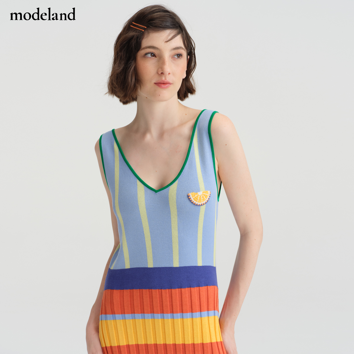 【设计师款】CYNTHIA&XIAO修身撞色条纹针织连衣裙modeland买手店