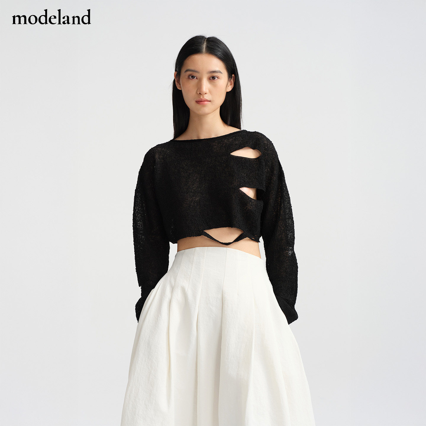 【设计师款】MONO FLAT小众镂空破洞针织短上衣modeland买手店