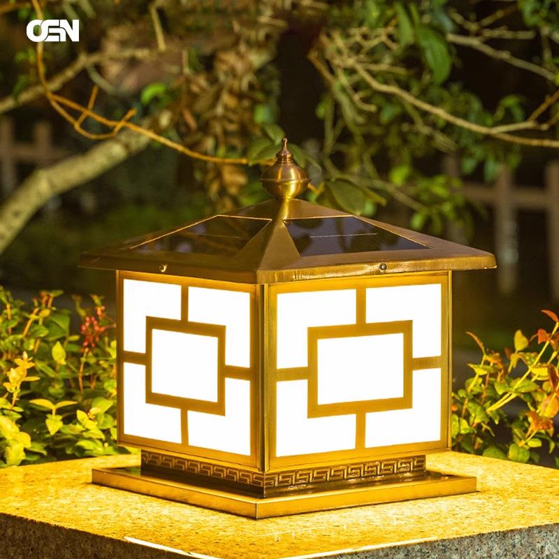 太阳能庭院灯户外防水全铜柱头灯花园别墅大门灯门口柱子灯围墙灯