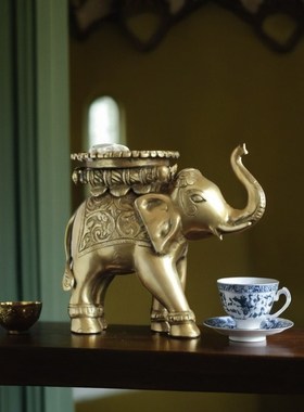 印度进口黄铜大象烛台北欧高档轻奢吉祥象创意玄关桌Z面高档摆件