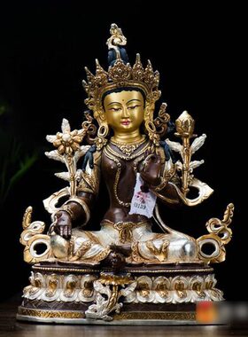 莲寸镀铜10金雕花座镀双层 尼泊尔银绿度现代铜像紫手工母铜像