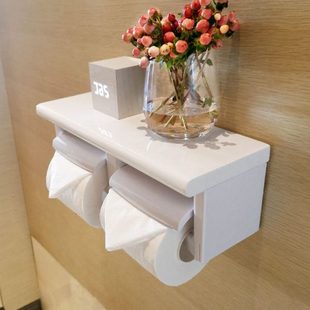 免打孔纸巾架纸巾盒榉木白色烤漆卫生间双卷纸器收纳置物架手纸盒
