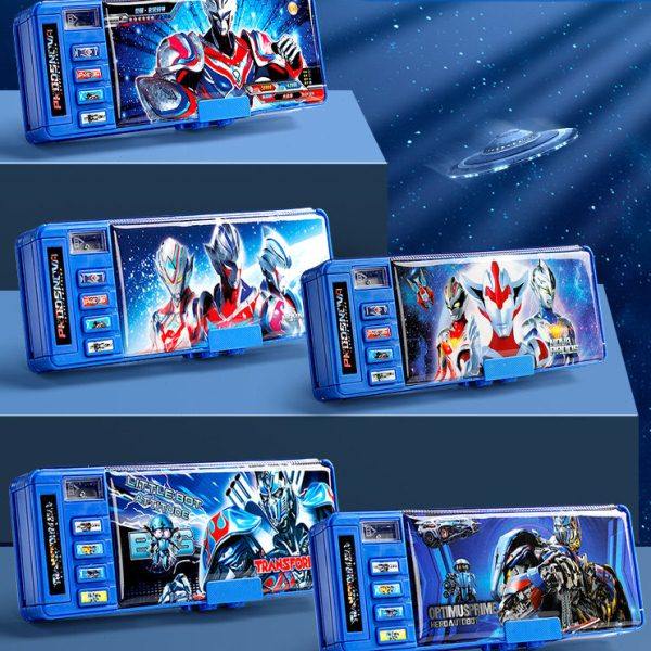 超人密码文具盒男孩款小学生铅笔盒多功能带密码锁笔盒自动智能机