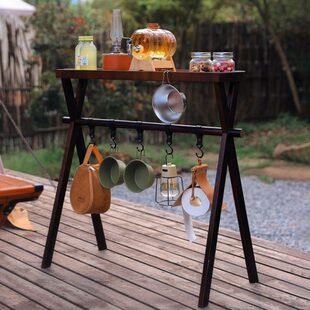 旅游野营烧烤野营折叠便携式桌面挂架实木三角置物架户外露营多层