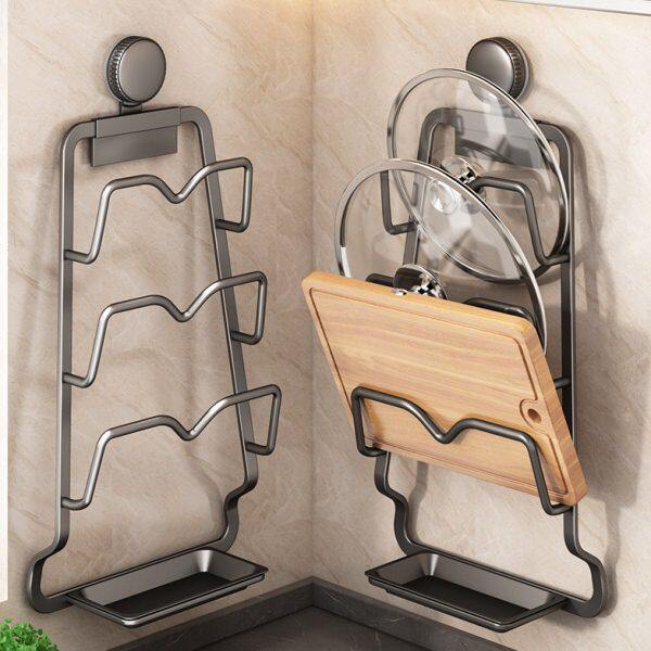 吸盘锅盖置物壁挂式免打孔厨房多功能放菜板多层砧板沥水收纳架子