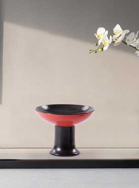 新中式陶瓷高脚托盘摆件样板房家居客厅茶几玄关柜酒店Z会所装饰