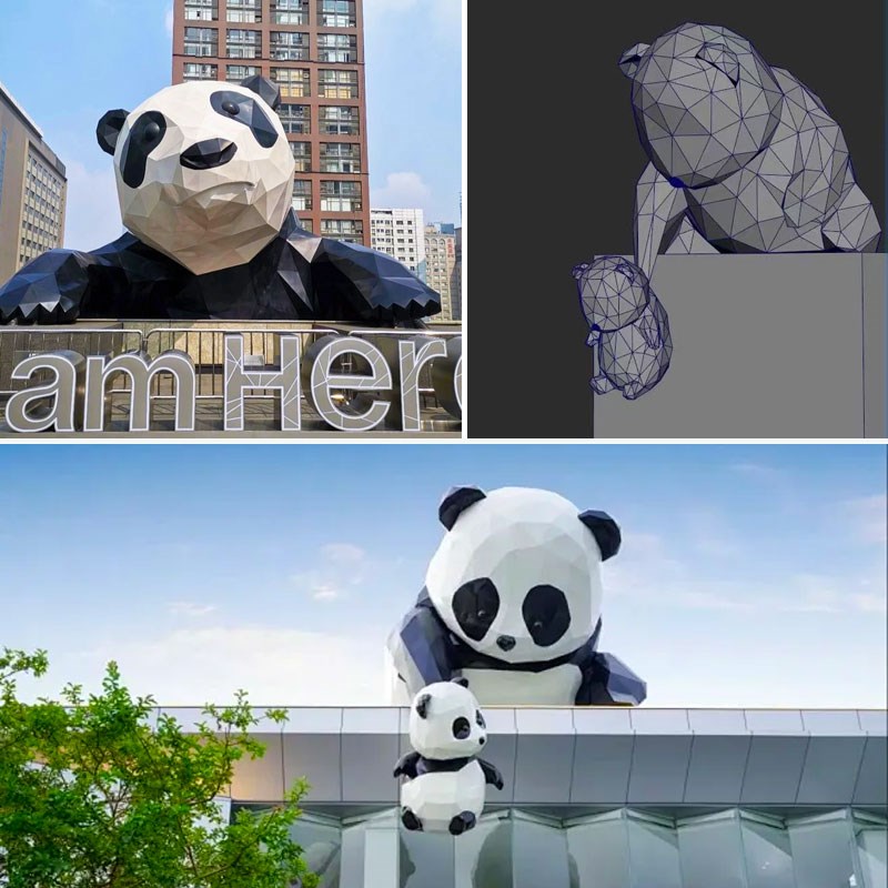 不锈钢卡通母子熊m猫雕塑定制户外几何发光屋顶网红爬墙门头摆件