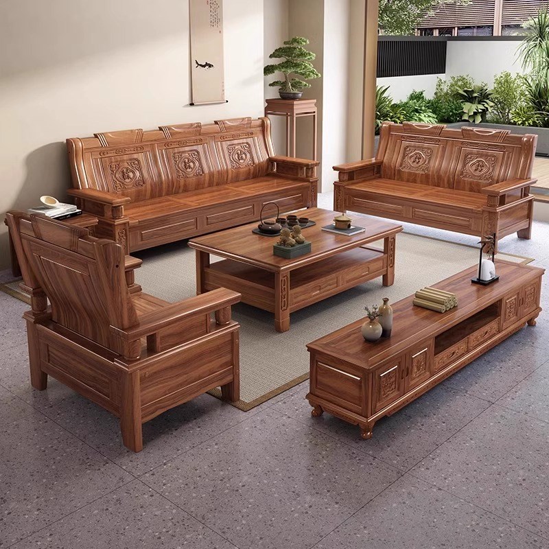 朴树木作 实木沙发组合中式古y典雕花简约红椿木农村客厅冬夏两用