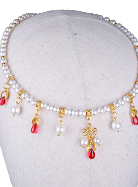 手工古装颈饰软璎珞坦领明制汉服古风珍珠项P链流苏仙气百搭吊坠