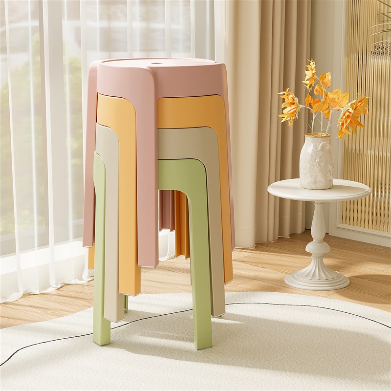 塑料凳子圆凳风h车凳可叠放摞叠家用轻奢高级感现代简约高圆凳板