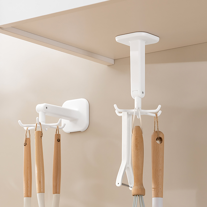 厨房旋转挂钩免打孔置物架壁挂y式黏鈎倒挂锅铲勺子收纳层架厨具