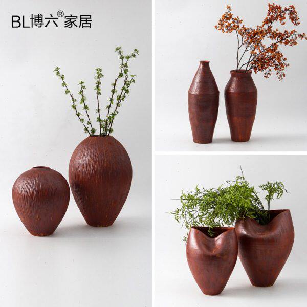 现代简约轻奢酒红色陶瓷花器创意客厅电视柜卧室软装饰品花瓶摆件