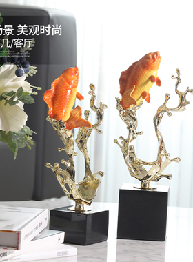 新中式年年有余摆件家居饰品客厅玄关G酒柜装饰办公室开业乔迁礼