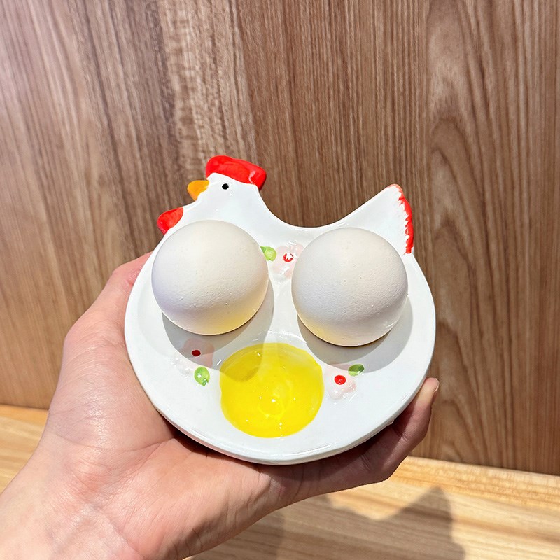 鸡蛋盘早餐蛋托杯陶瓷鸡蛋托z卡通小盘子鸡蛋盅鸡蛋收纳托盘摆件