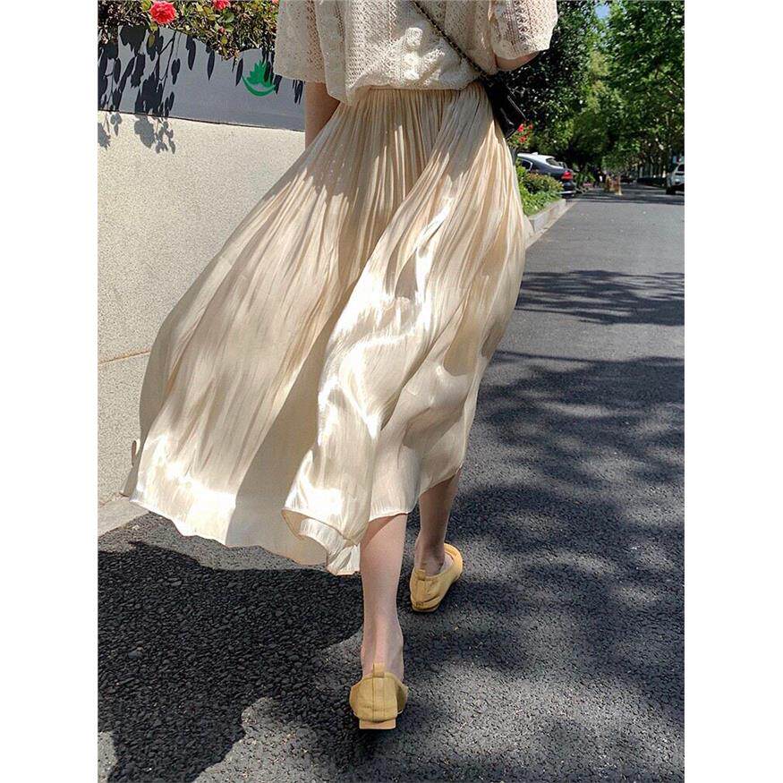 珠光流纱半身裙大尺码女春夏薄款中长高腰a字裙垂坠感显瘦 大摆伞