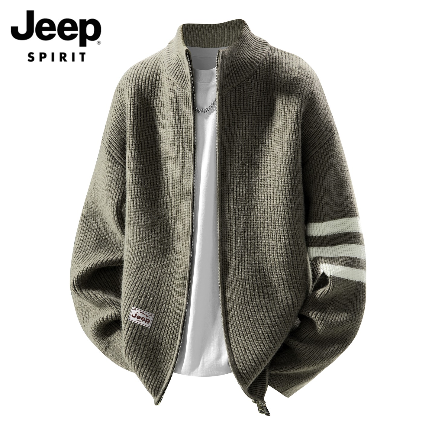 JEEP SPIRIT针织开衫男士冬季新款高级感加厚休闲立领毛衣外套男