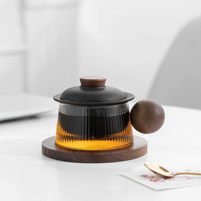 咖啡玻杯璃轻奢泡茶杯茶水分离办C公室喝茶杯水杯杯子高档杯垫勺