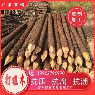 现货松木打桩木材4米原木圆柱河道支撑护岸米圆木V桩景观绿化杉木