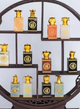 摆设收藏生二送礼 配肖兽印章十天然玉石家居饰品博古架金镶玉色