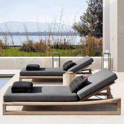 泳池花园防腐躺椅室外实木露台防水防晒庭院休闲天露别墅户外躺床