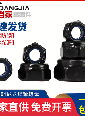 黑色304不锈钢锁紧螺母防松螺帽尼龙六角防滑螺丝帽M3M4M5M6M8M10