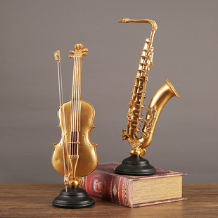 欧式 饰品 复古小提琴萨克斯艺术摆件玄关酒柜轻奢家居办公室客厅装