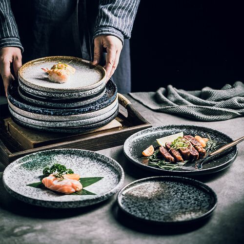 西餐厅专用 日式牛排盘子西餐盘家用高级感陶瓷创意烧烤平盘套装
