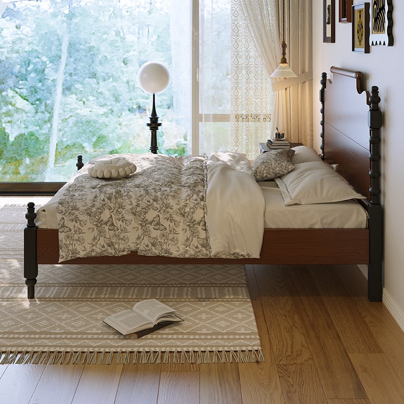 中古风白蜡木榫卯结构实木床女y生卧室家用小户型省空间床1米8大