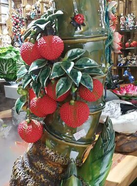 竹子荔枝摆件节节生利花插石湾陶瓷公仔手工装饰品国风
