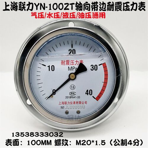上海联力YN100ZT轴向带边耐震压力表M20*1.5油压表1 1.6 25 40MPA