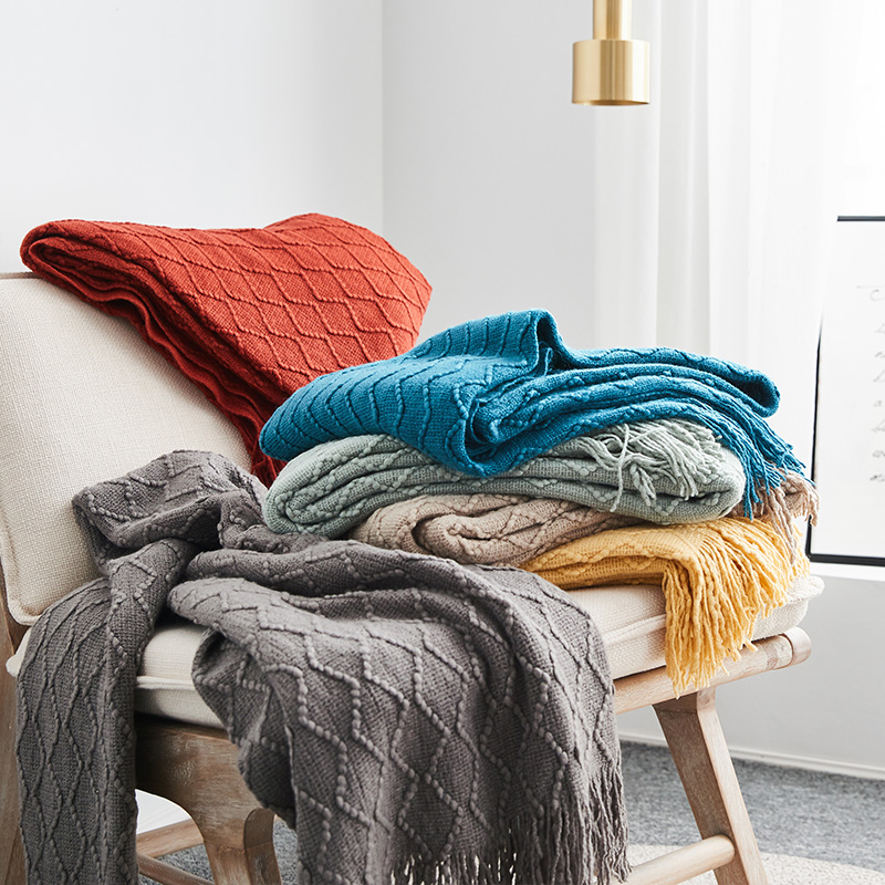 夏季北欧针织毛线毯 空调毯床尾巾沙发装饰毯子搭巾纯Z色午睡薄款