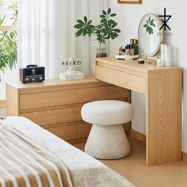 梳妆台斗柜一体日式伸缩收纳柜小户型卧室书桌床边收纳转角床尾柜