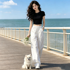 白色速干工装裤女2026夏季新款减龄防晒通勤松弛感薄款直筒休闲裤