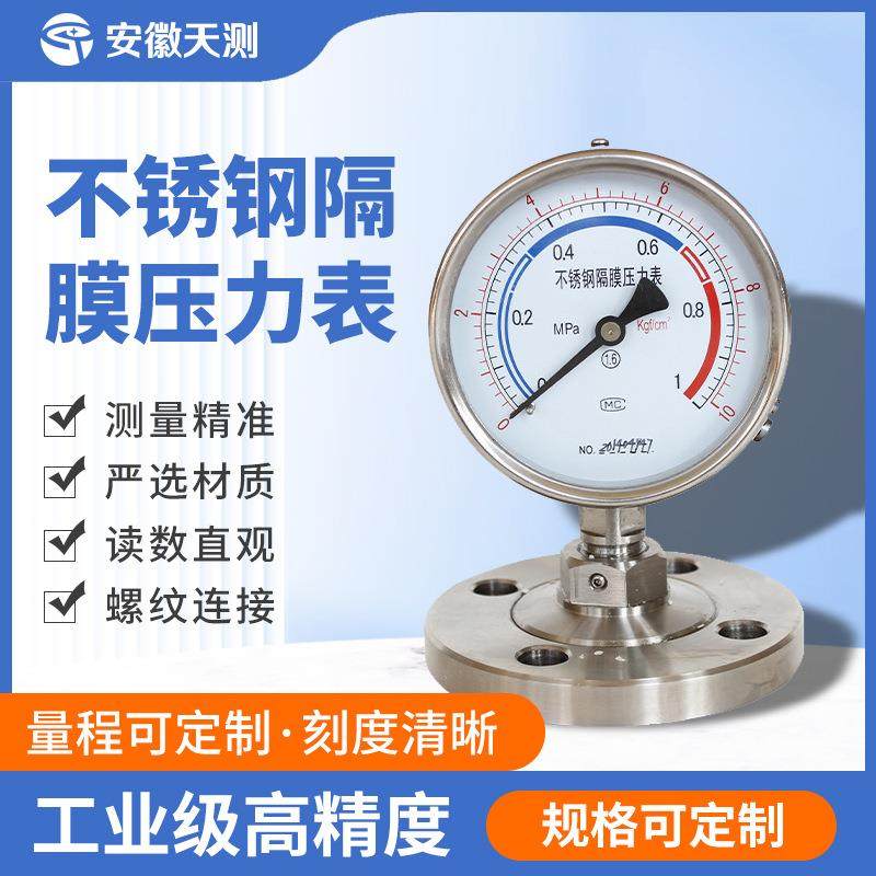 YTP-100BFZ隔膜压力表Y-100BF/Z/ML不锈钢耐震防腐型隔膜压力表