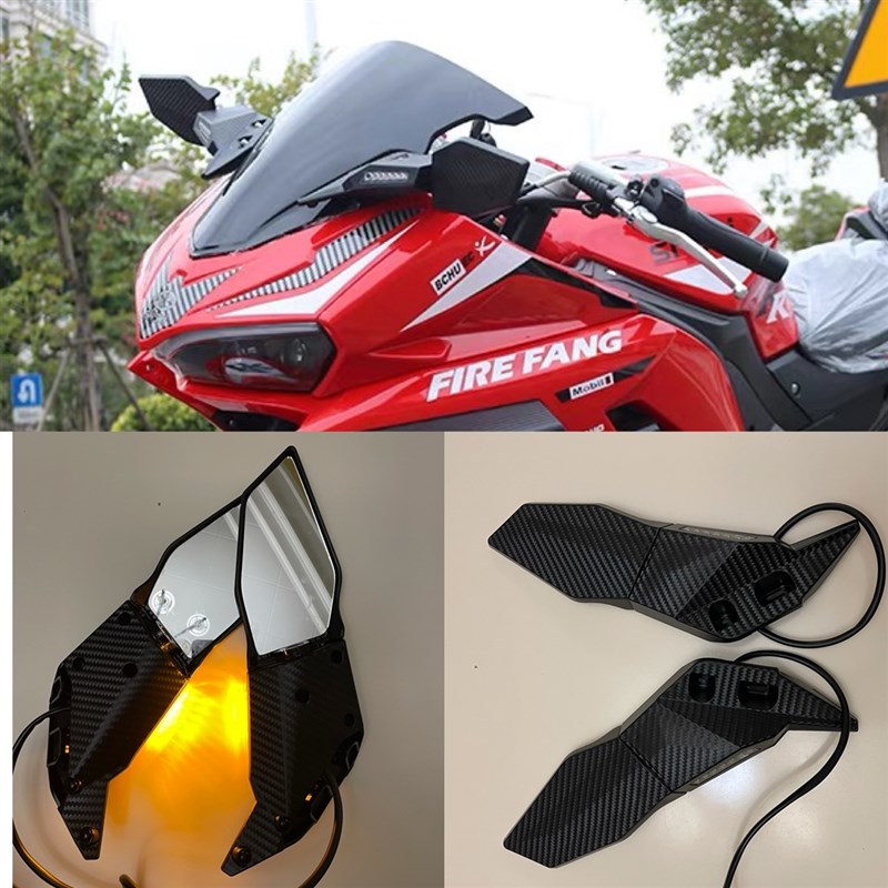 火牙400喜力蛟龙机车改装定风翼后照镜M忍者魔影风刀带灯反光镜