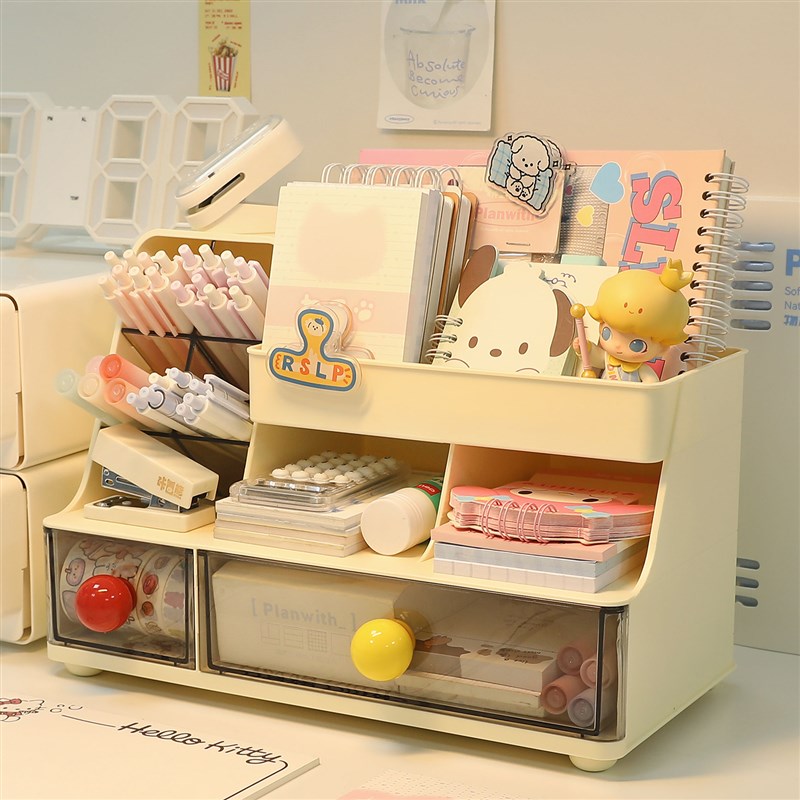 桌面收纳盒抽屉式学生办公室书桌文具大容量置物架多X功能桌上笔