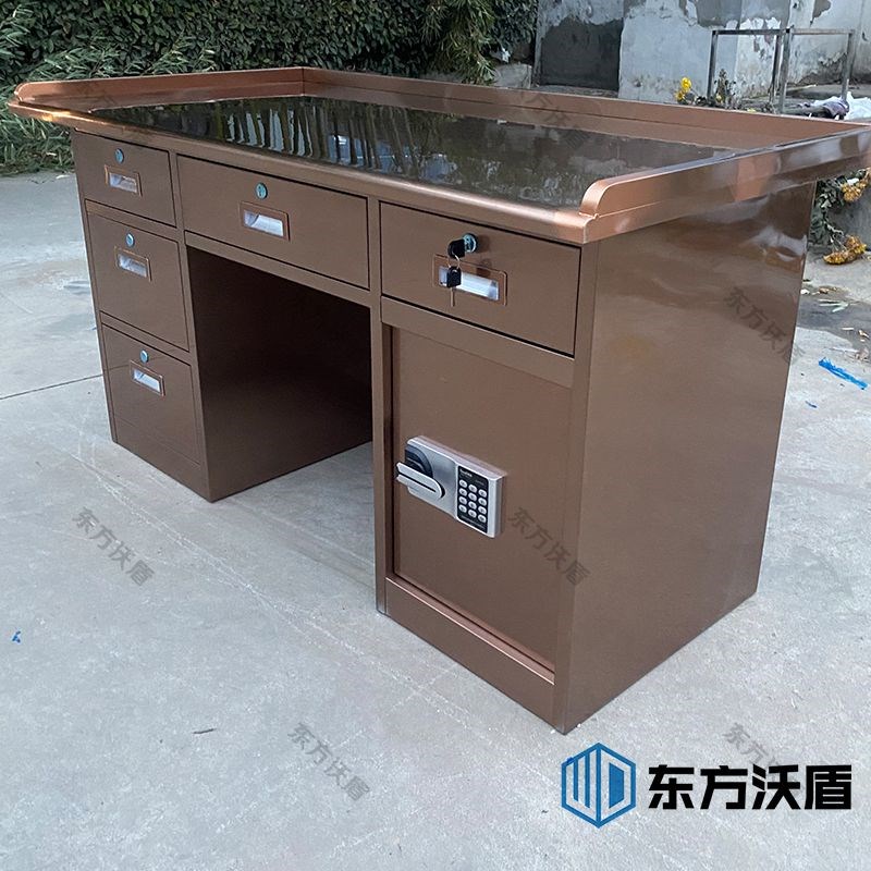 304不锈钢g玫瑰金办公桌加厚带围栏带密码锁收银桌无尘车间操作台