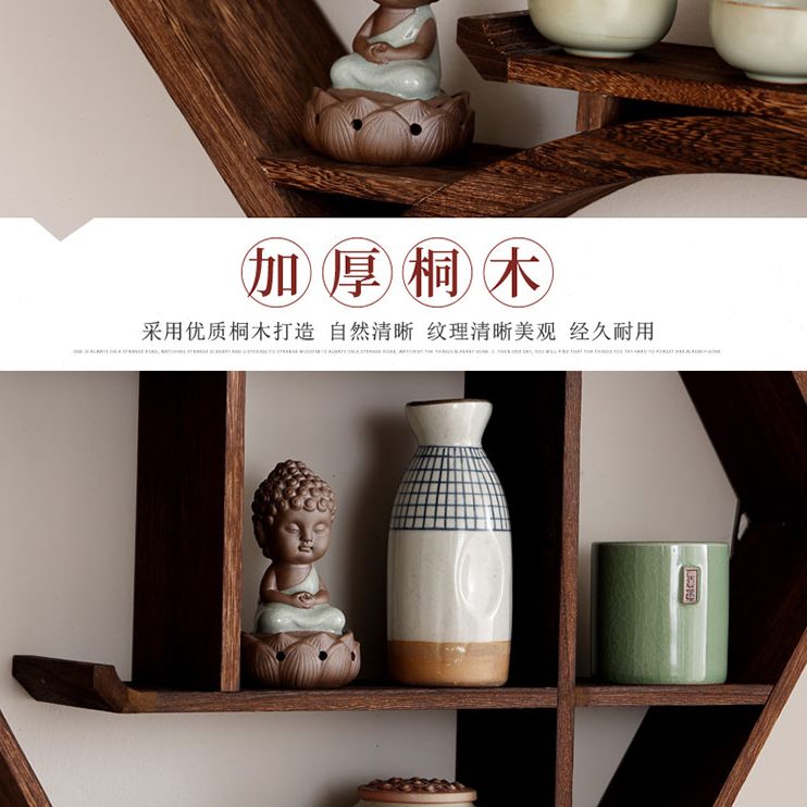 式子简约现代中式壁挂茶壶架挂墙博古架实木形多宝阁边六置物架
