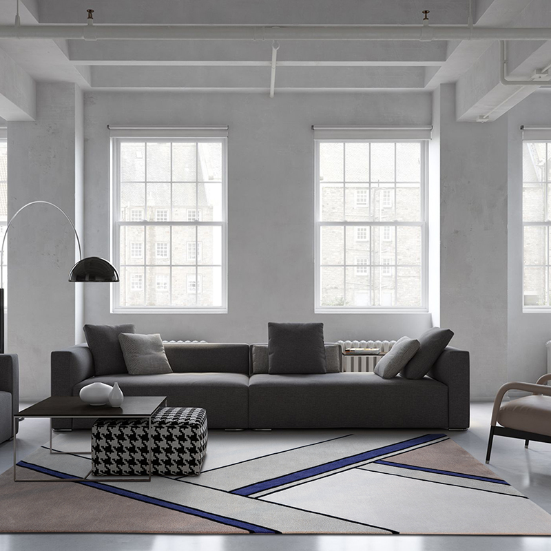 意大利地毯 新西j兰进口羊毛毯轻奢现代简约蓝色条纹客厅高端别墅