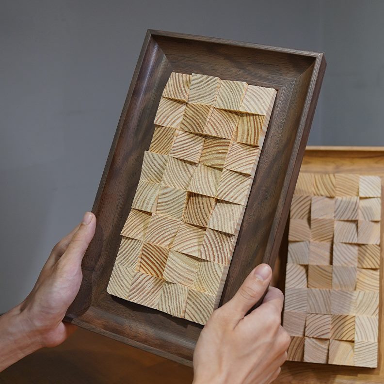 MI墙面挂画Y创意复古马赛克实木3d立体桌面U现代简约装饰画摆台图片