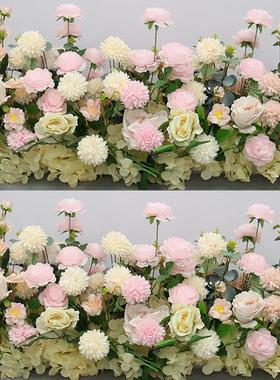 新款婚庆地排花t台装饰低矮花排路引花婚礼舞台背景装饰假花仿真